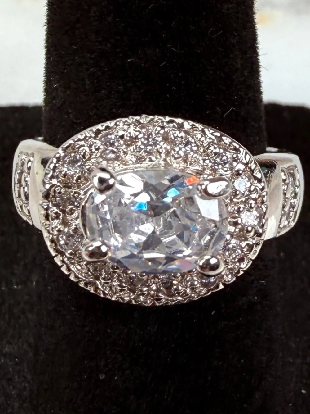 Sparkly BLING Silver Plated Clear Raised Large CZ Stone Statement Ring